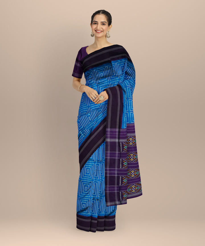 Indigo red white handloom pochampally ikat silk saree