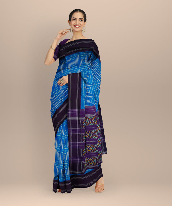 Indigo red white handloom pochampally ikat silk saree