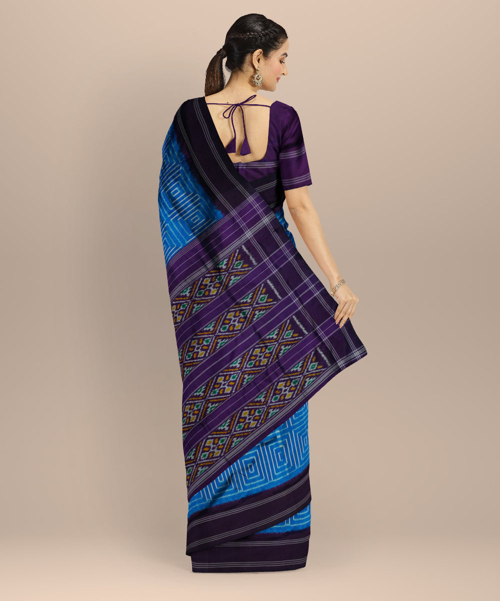Indigo red white handloom pochampally ikat silk saree