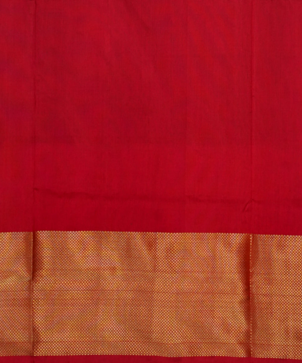 Dark green red pochampally ikat silk handloom saree
