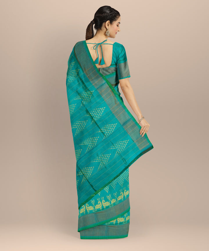 Cyan blue hand loom pochampally ikat silk saree