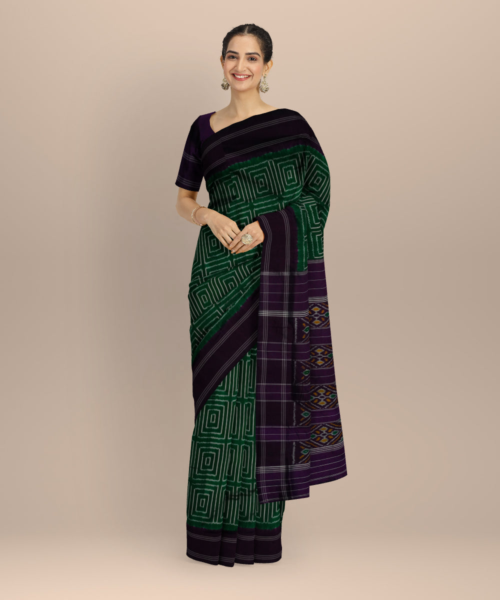 Dark green handloom pochampally ikat silk saree