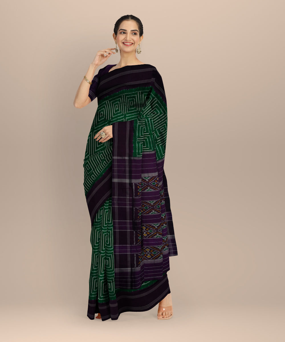 Dark green handloom pochampally ikat silk saree