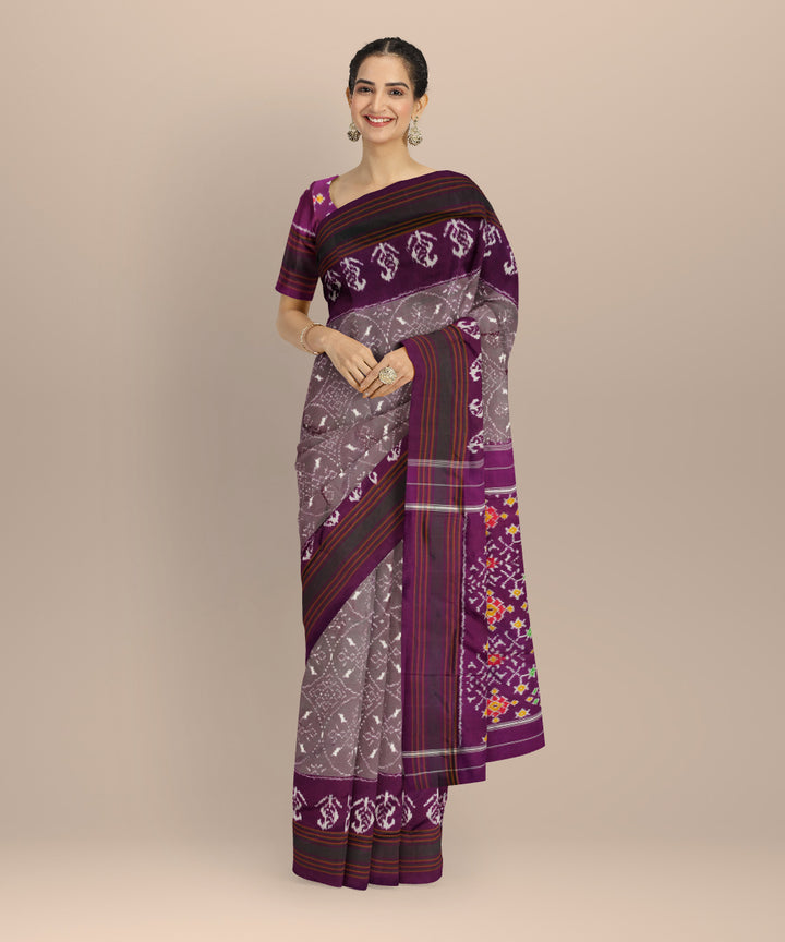 Purple handloom pochampally ikat silk saree