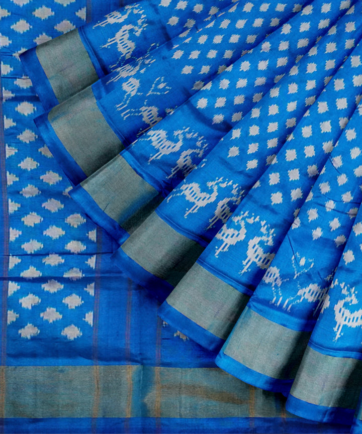 Sky blue handloom pochampally ikat silk saree