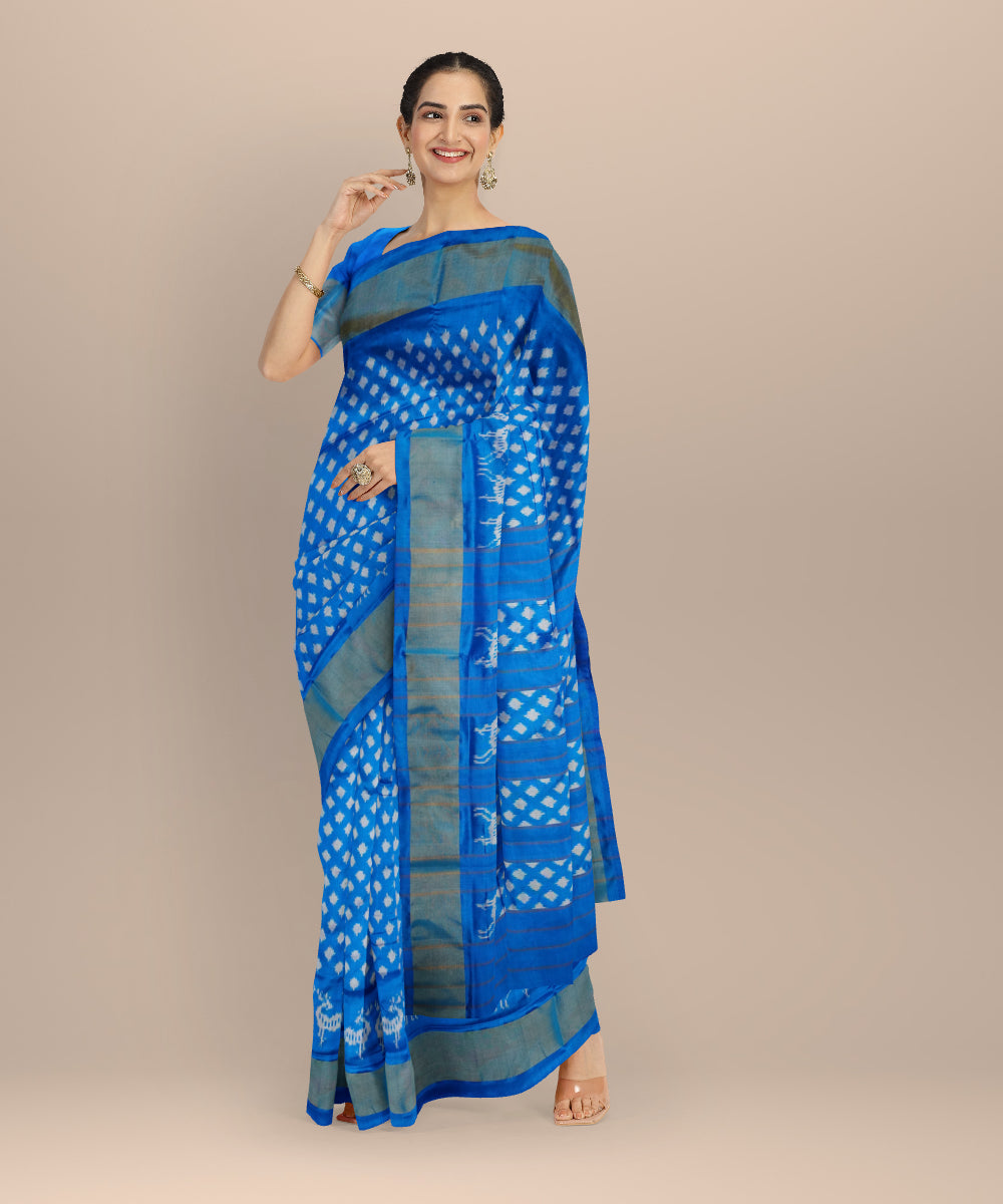 Sky blue handloom pochampally ikat silk saree