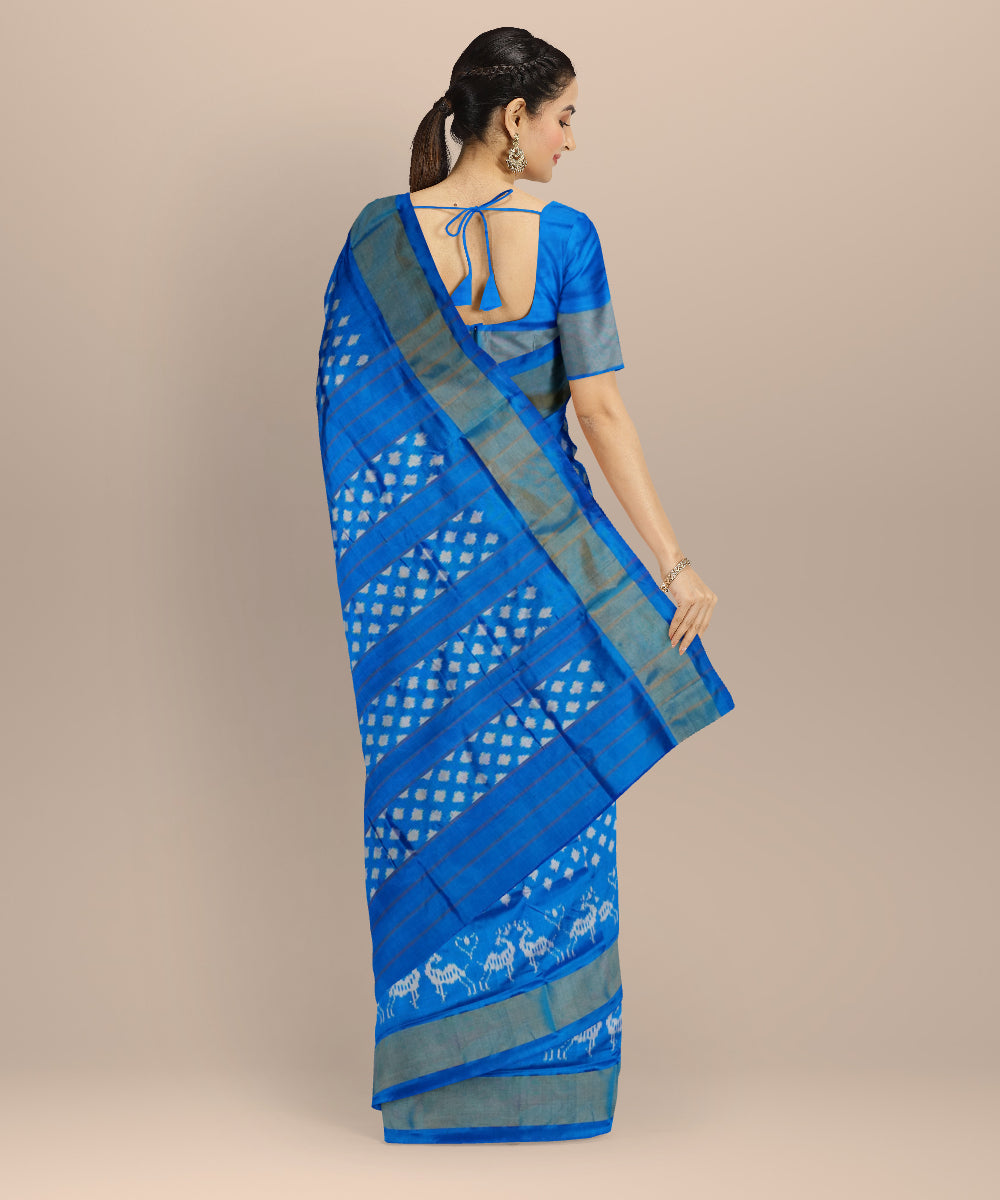 Sky blue handloom pochampally ikat silk saree