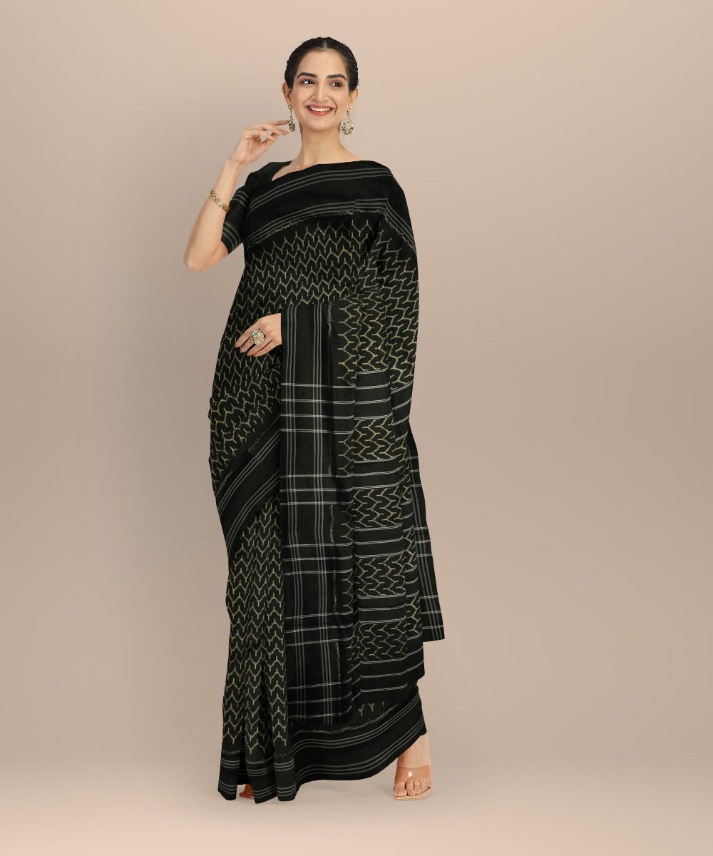 Black white handloom pochampally ikat silk saree