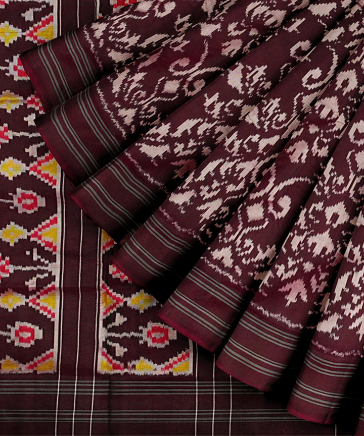 Maroon burgundy handloom pochampally ikat silk saree