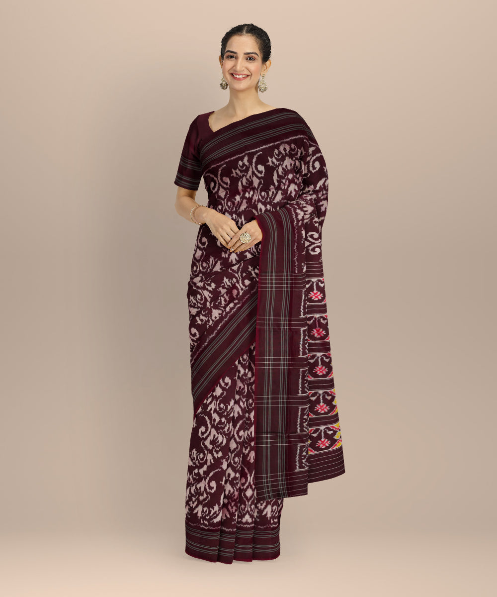 Maroon burgundy handloom pochampally ikat silk saree