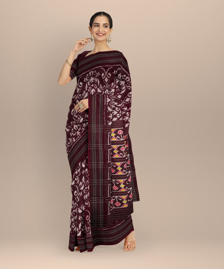 Maroon burgundy handloom pochampally ikat silk saree