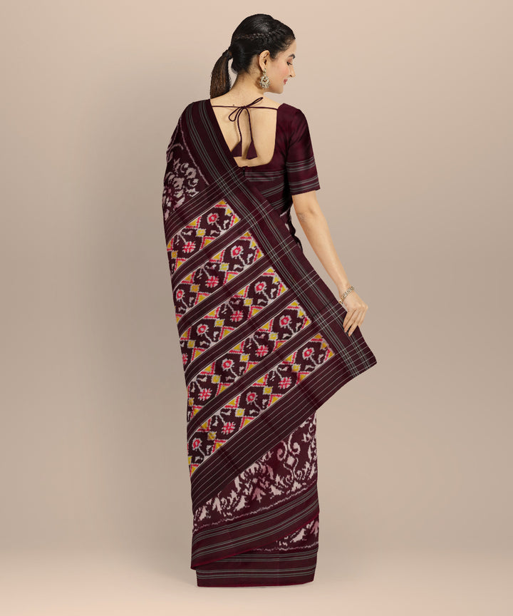 Maroon burgundy handloom pochampally ikat silk saree