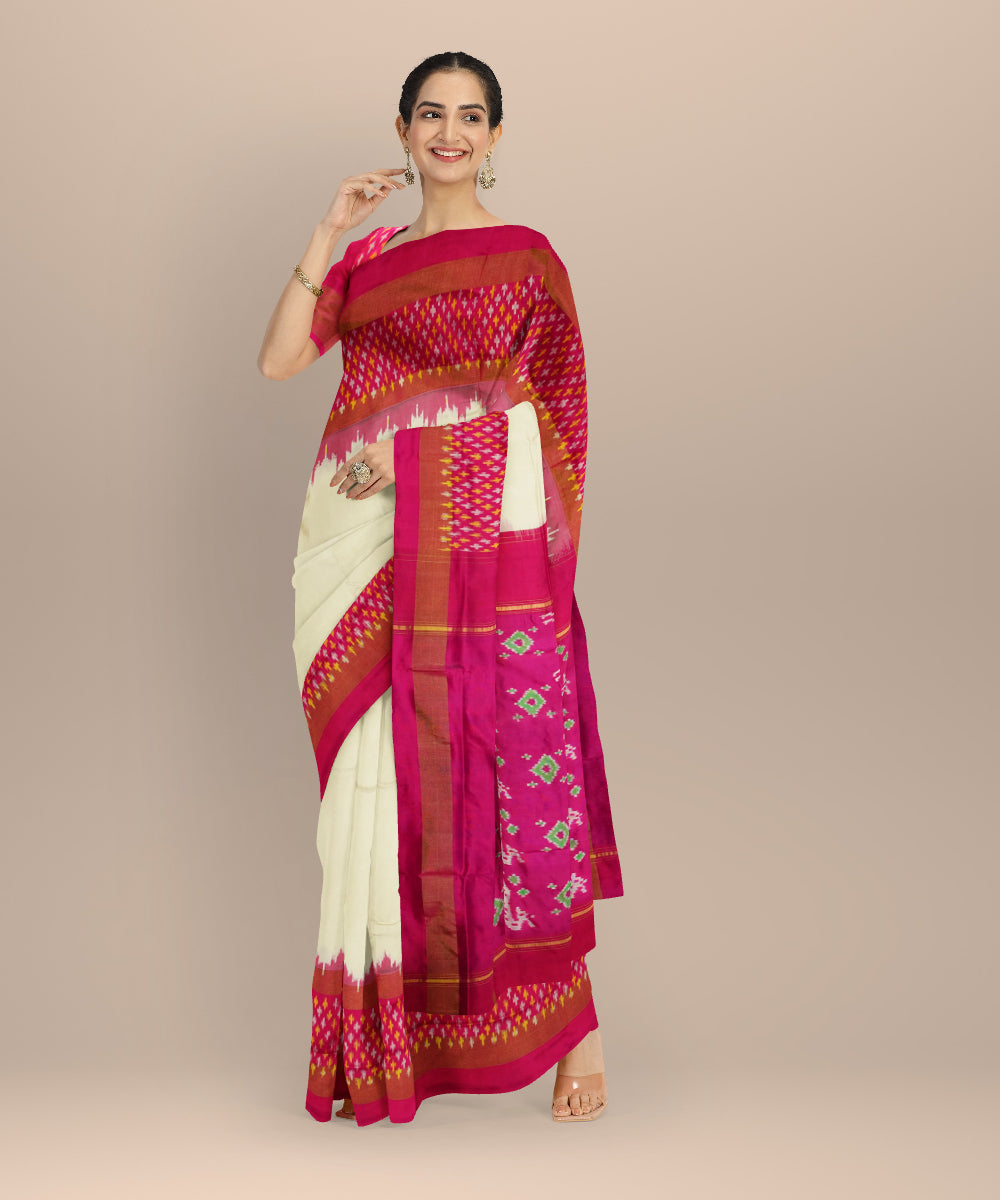 White red handloom silk pochampally saree