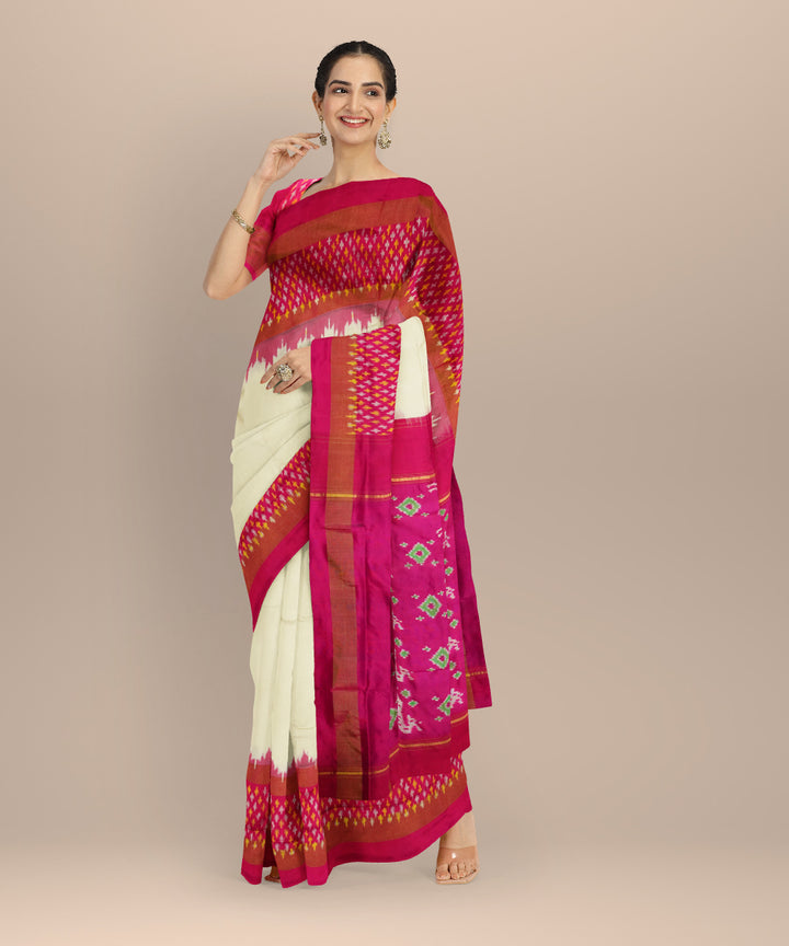 White red handloom silk pochampally saree