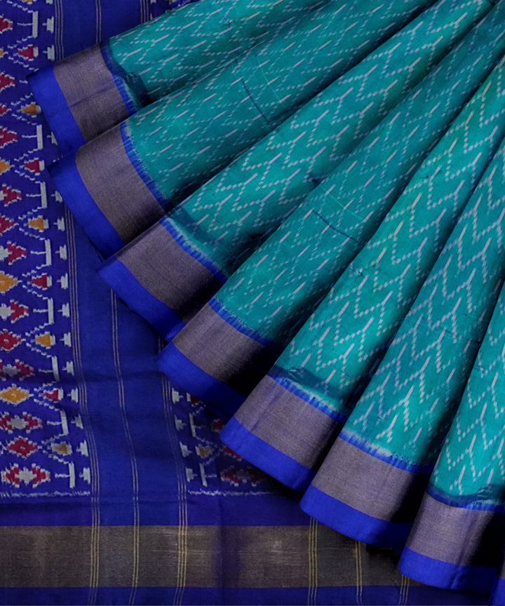 Cyan blue handloom pochampally ikat silk saree