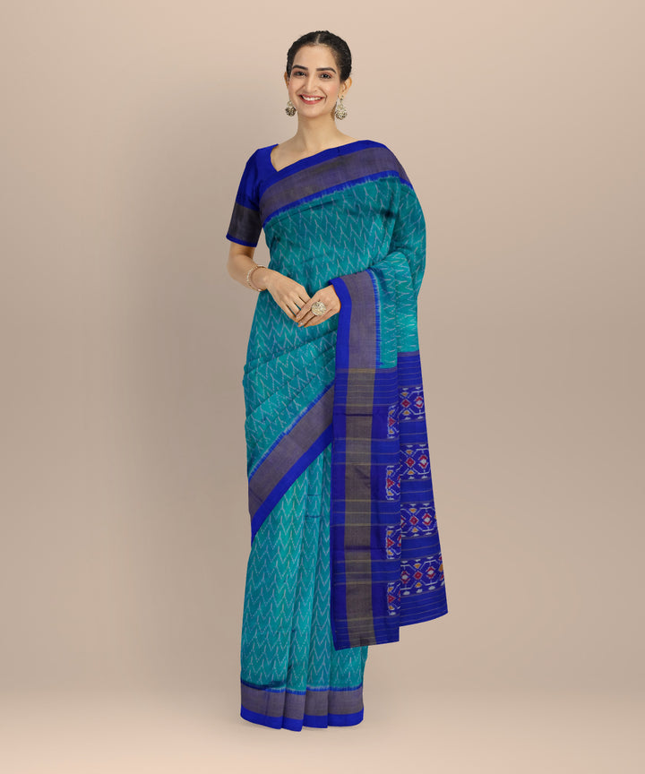 Cyan blue handloom pochampally ikat silk saree