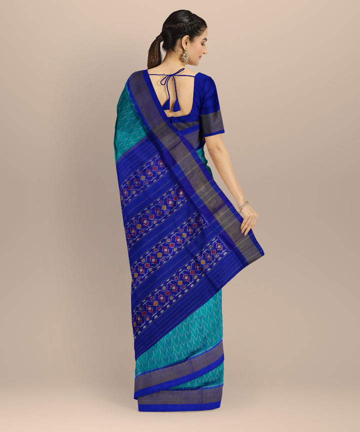 Cyan blue handloom pochampally ikat silk saree