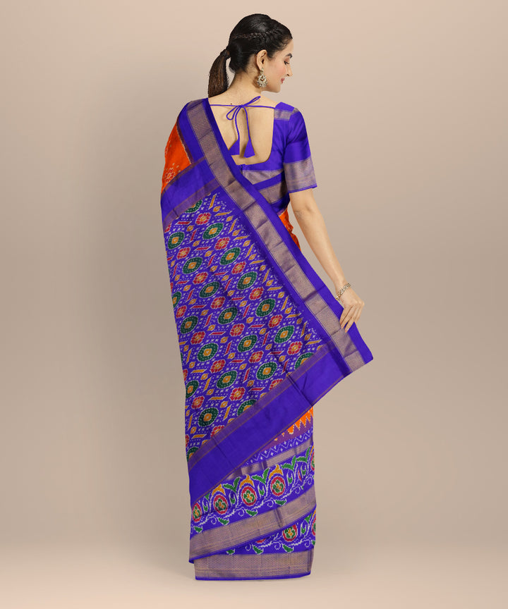 Orange blue handloom pochampally ikat silk saree