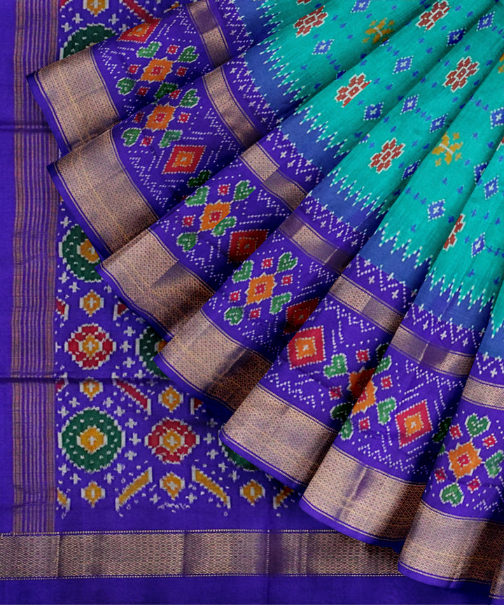 Cyan blue royal blue handloom pochampally ikat silk saree