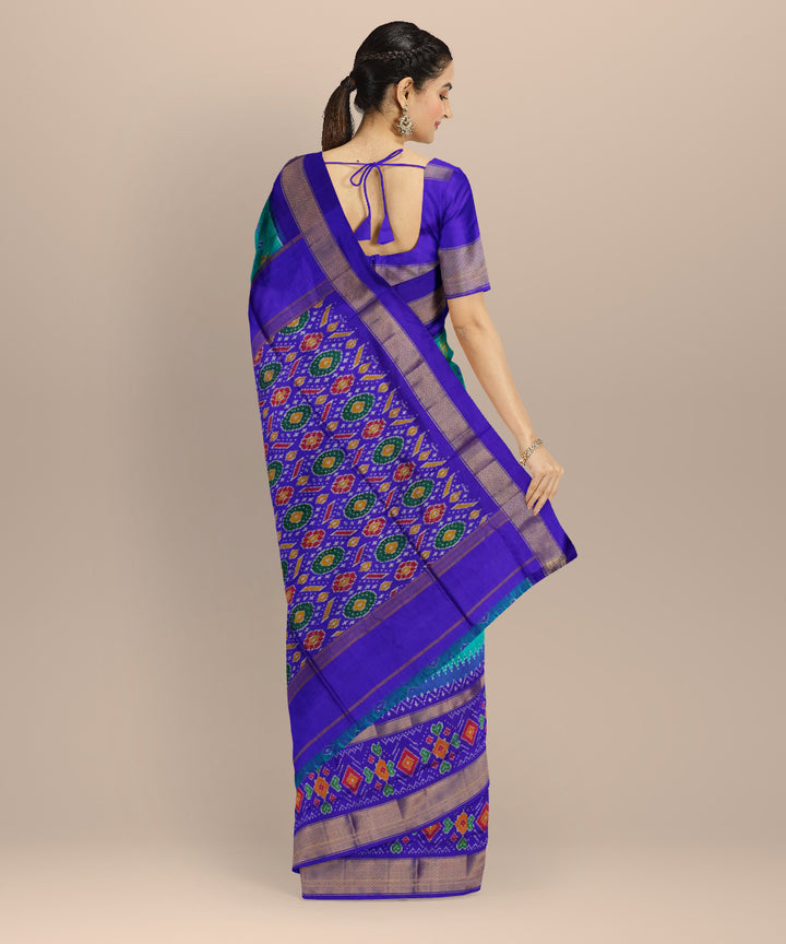 Cyan blue royal blue handloom pochampally ikat silk saree