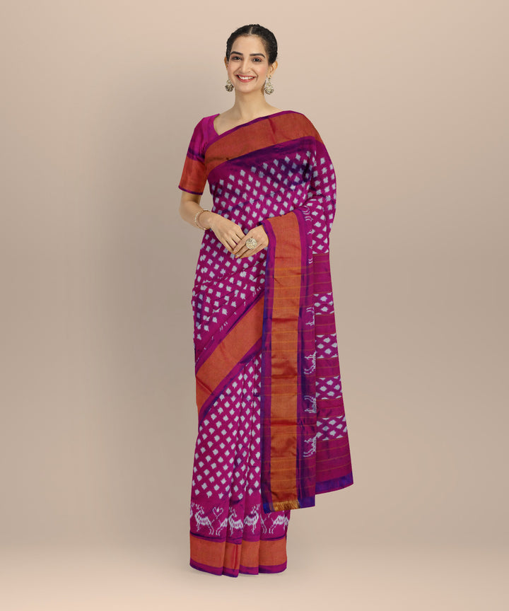 Purple white silk handloom pochampally ikat saree
