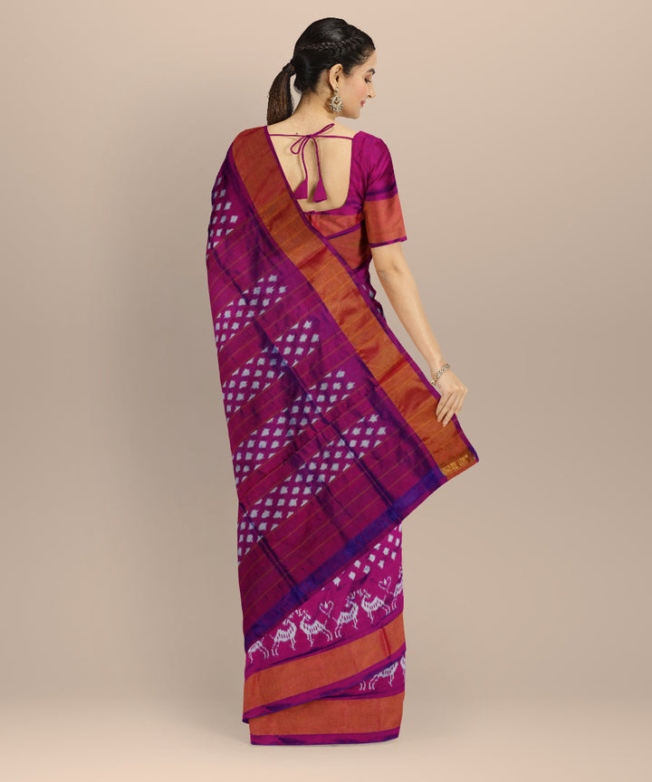 Purple white silk handloom pochampally ikat saree