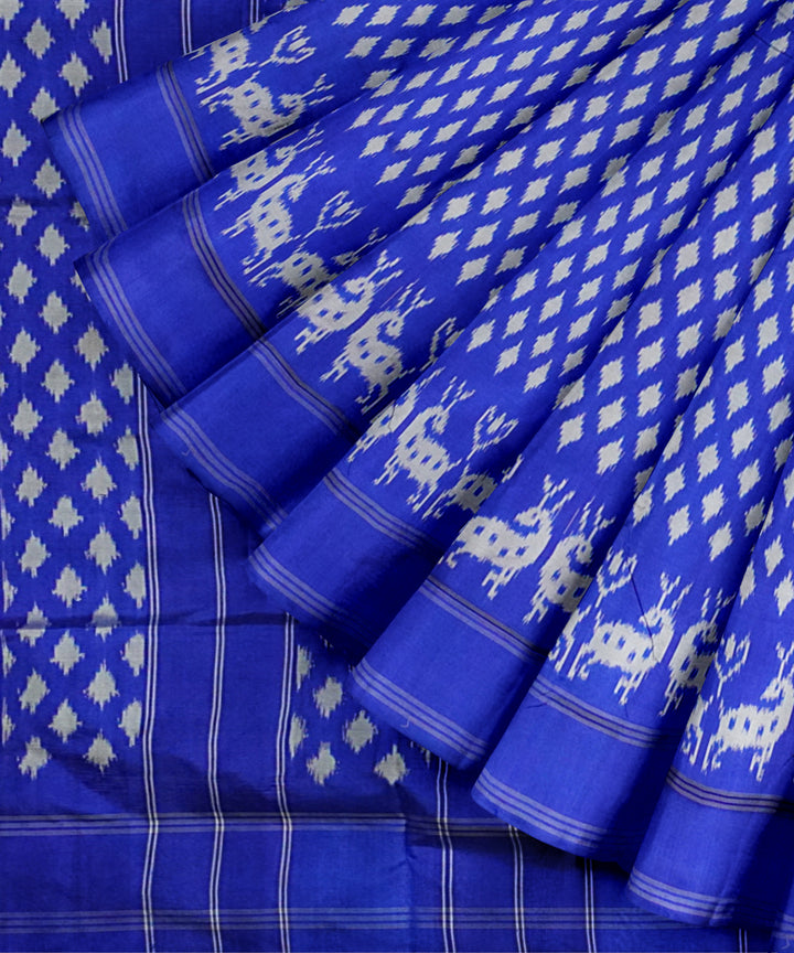 Navy blue white hand loom pochampally ikat silk saree