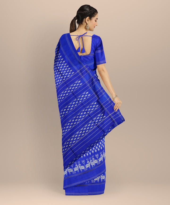 Navy blue white hand loom pochampally ikat silk saree
