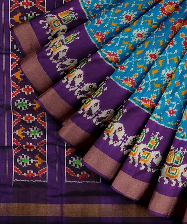 Sky blue indigo handloom pochampally ikat silk saree