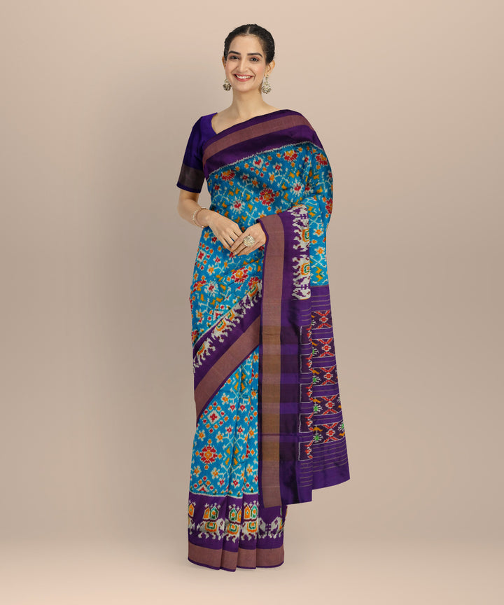 Sky blue indigo handloom pochampally ikat silk saree