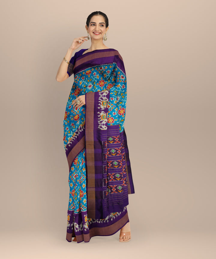 Sky blue indigo handloom pochampally ikat silk saree