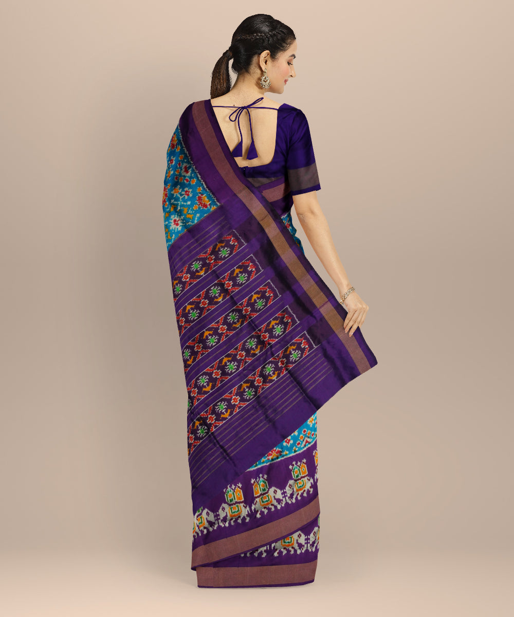 Sky blue indigo handloom pochampally ikat silk saree