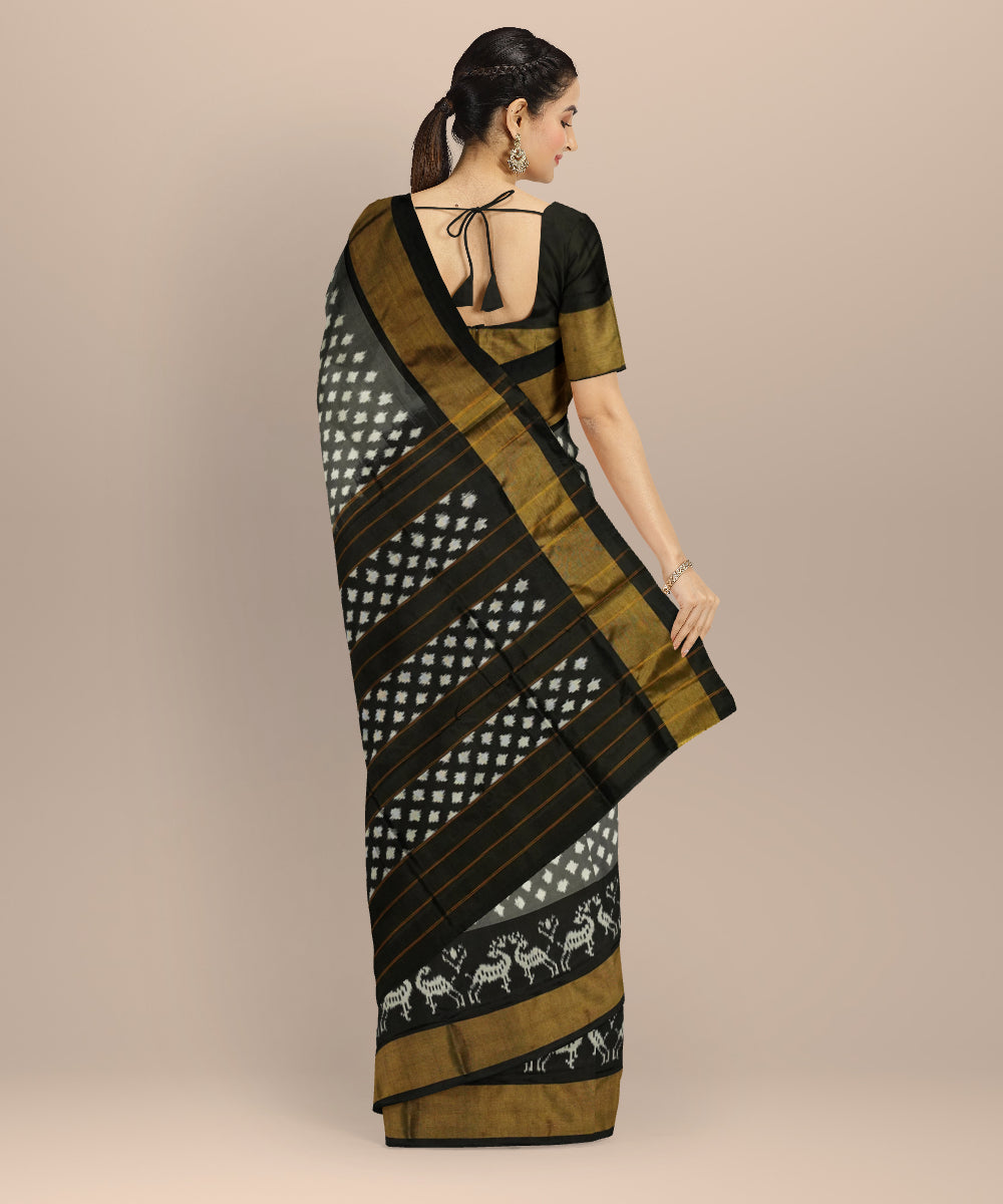 Grey white handloom pochampally ikat silk saree