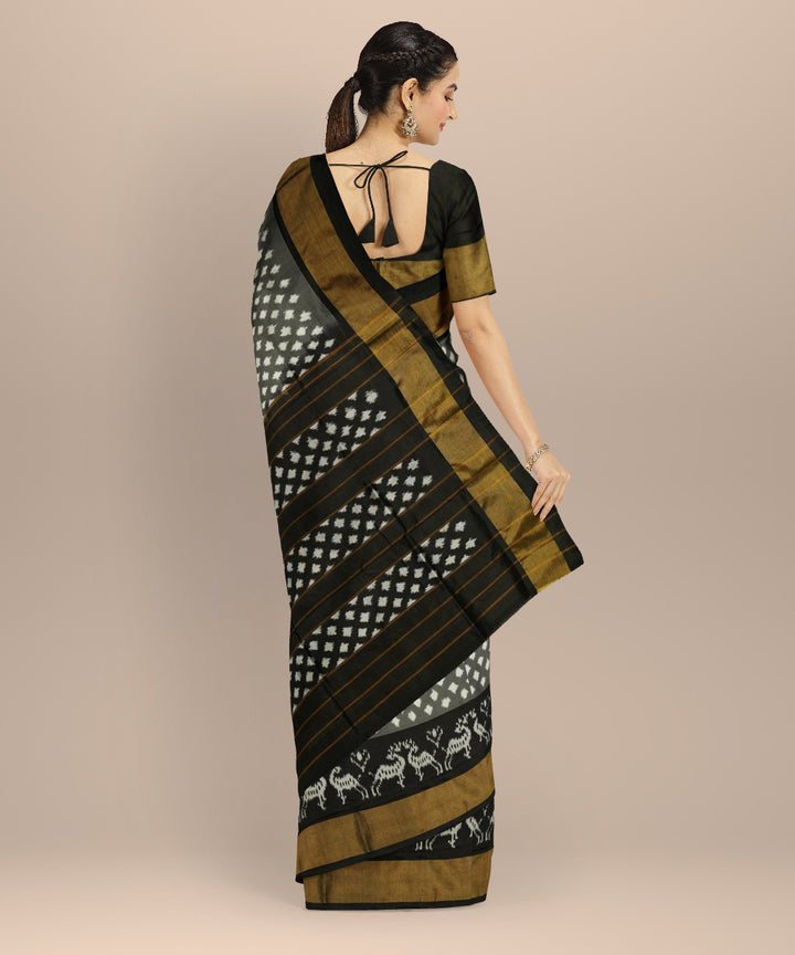 Grey white handloom pochampally ikat silk saree
