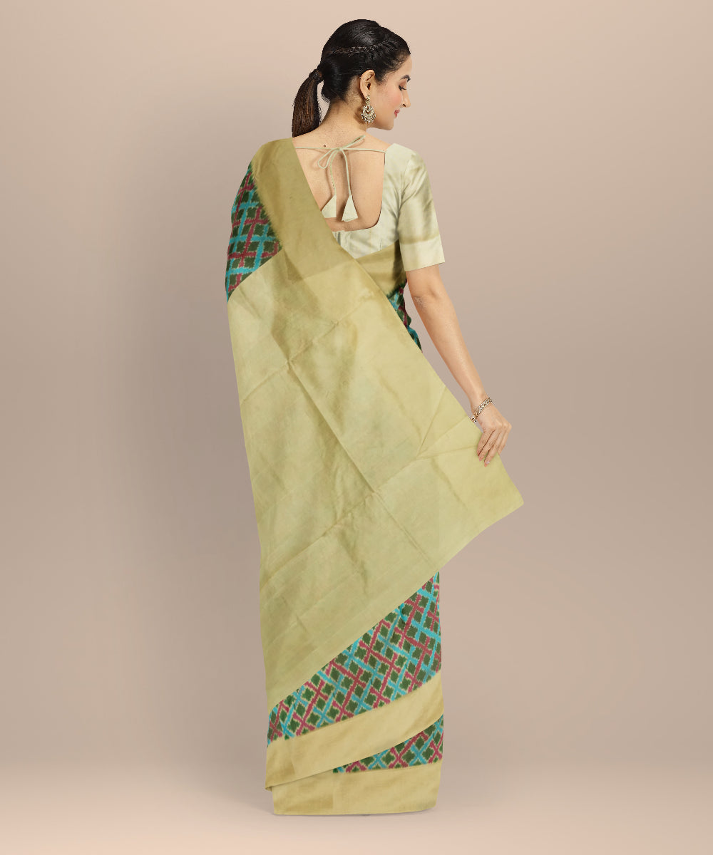 Sky blue green red handloom pochampally ikat silk saree