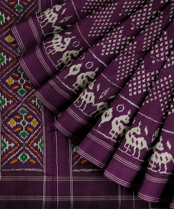 Purple white pochampally ikat silk handloom saree