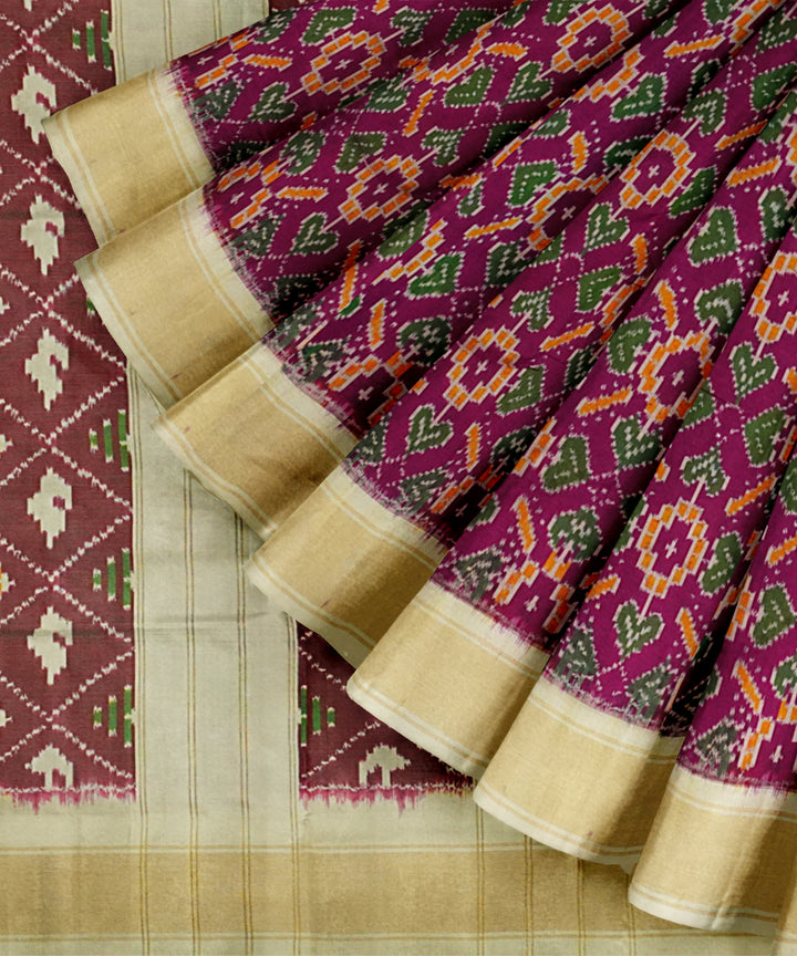 Purple green orange handloom pochampally ikat silk saree