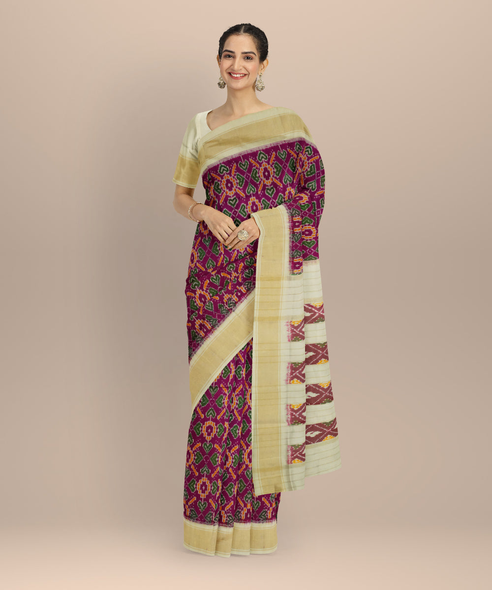 Purple green orange handloom pochampally ikat silk saree
