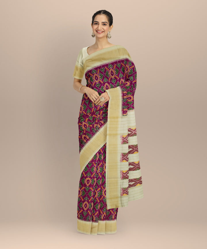 Purple green orange handloom pochampally ikat silk saree