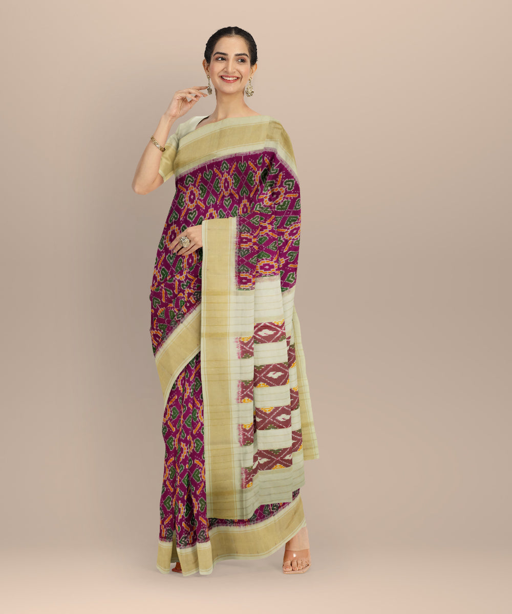 Purple green orange handloom pochampally ikat silk saree