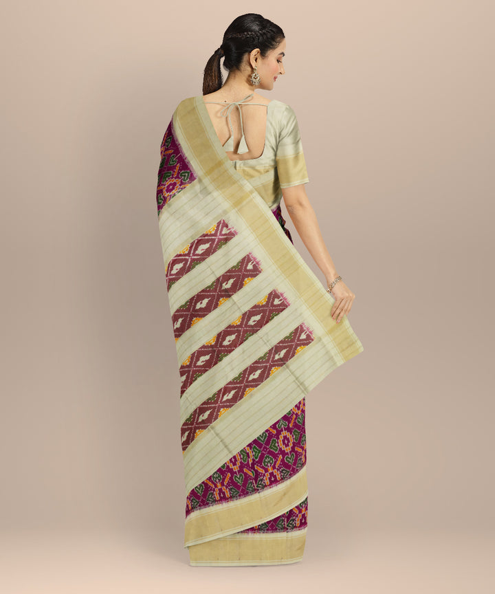 Purple green orange handloom pochampally ikat silk saree