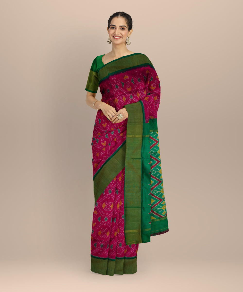 Purple green handloom pochampally ikat silk saree