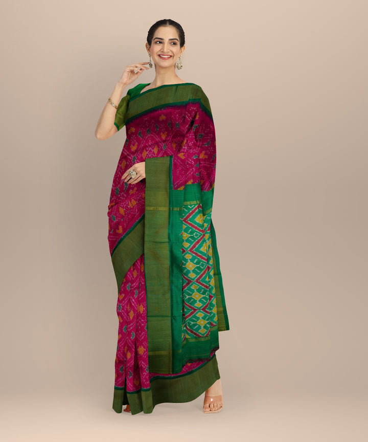 Purple green handloom pochampally ikat silk saree