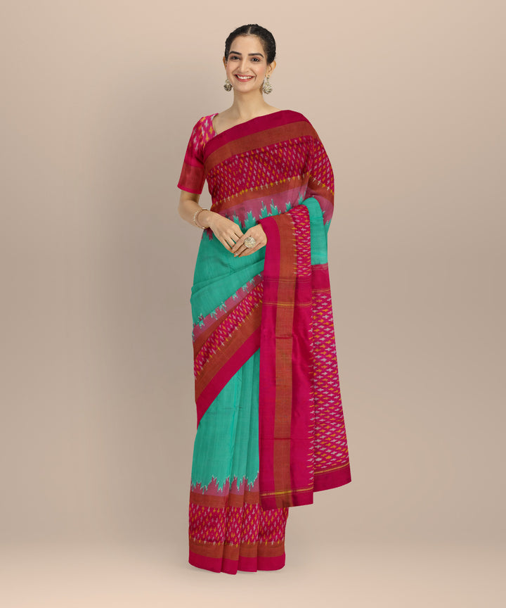 Cyan green majenta handloom pochampally ikat silk saree