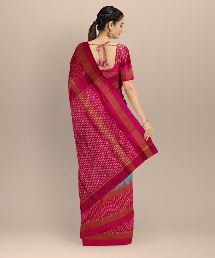 Cyan green majenta handloom pochampally ikat silk saree