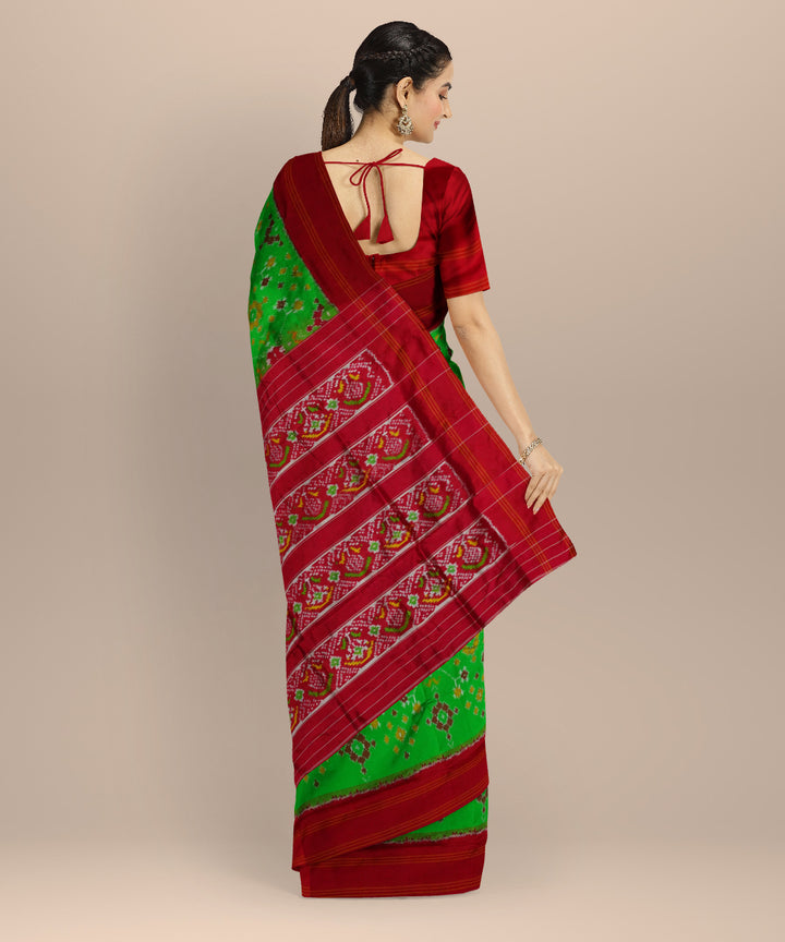 Parrot green red handloom pochampally ikat silk saree