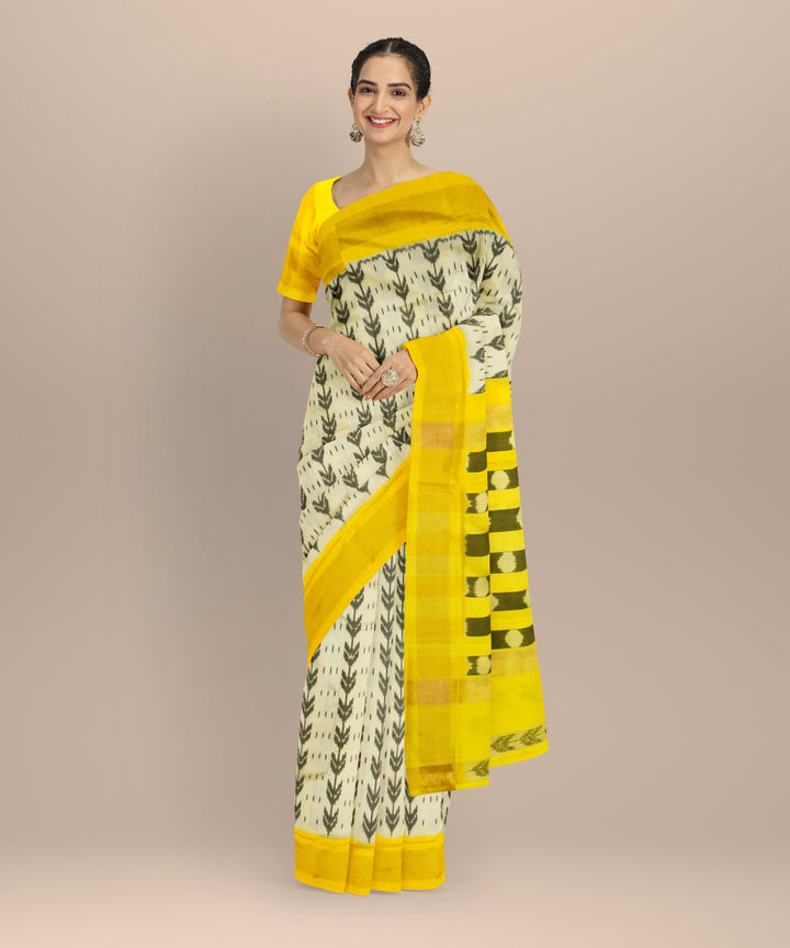 White yellow handloom pochampally ikat silk saree