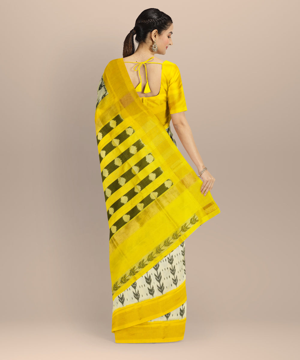 White yellow handloom pochampally ikat silk saree