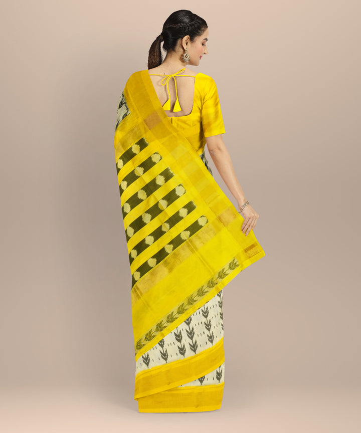White yellow handloom pochampally ikat silk saree