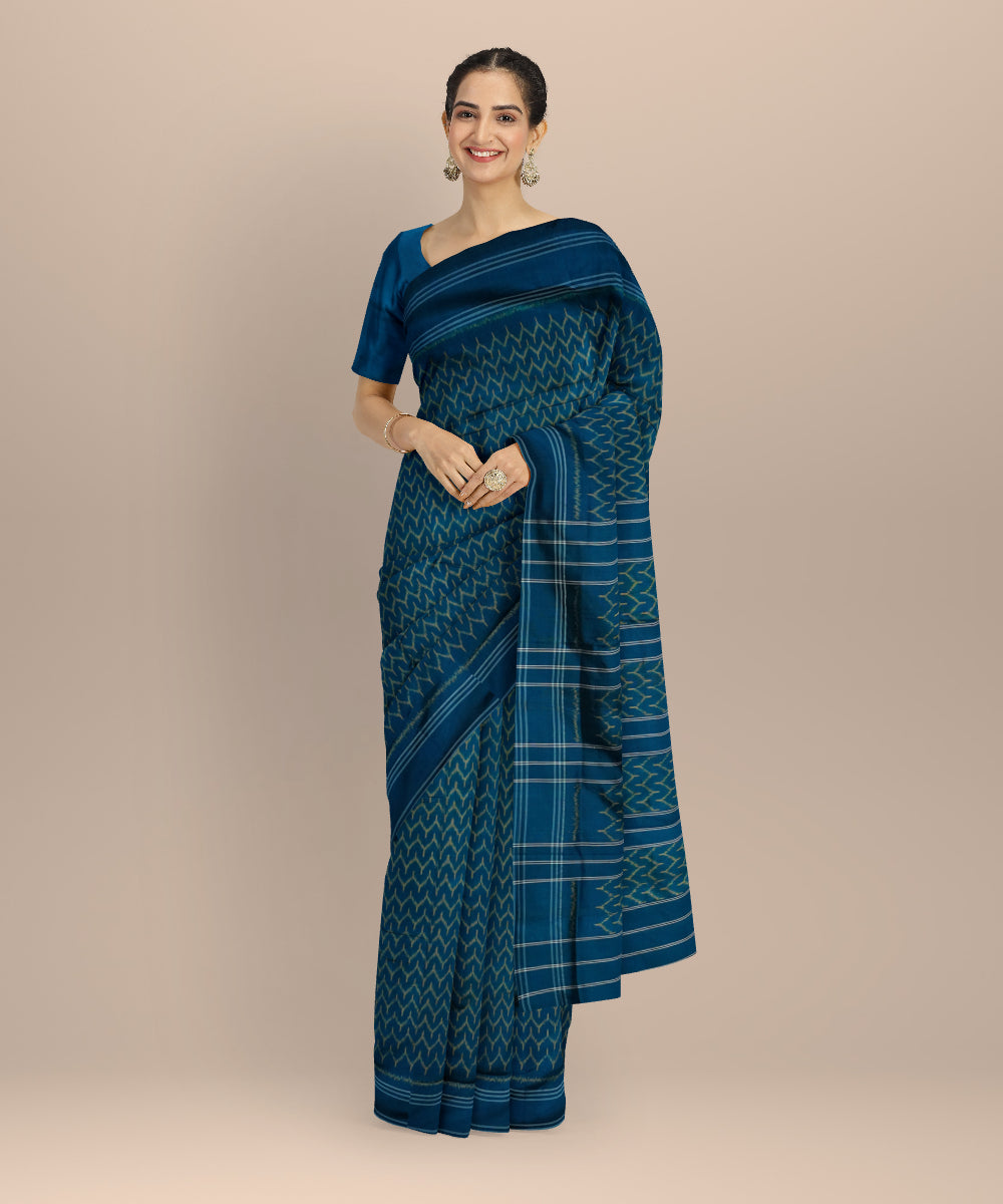 Dark blue handloom pochampally ikat silk saree